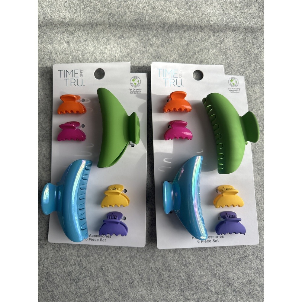 New Time And Tru Hair Claw Clip Lot of 2 Sets Colorful Retro Artsy Teacher Lg Sm